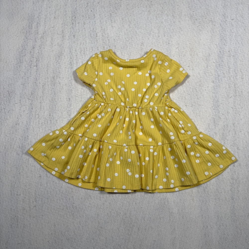 Wonder Nation Girls Yellow Polka Dot Ribbed Tiered Short Sleeve Dress 18M